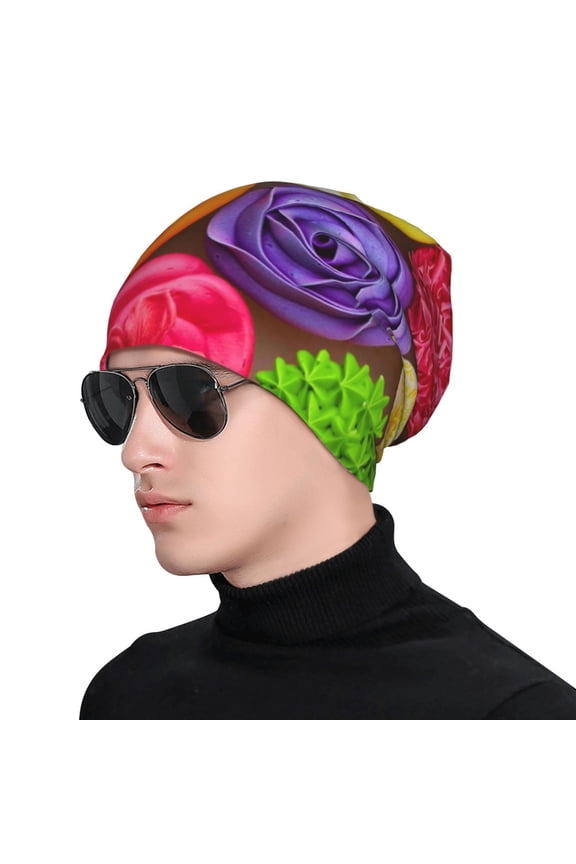 Brightly Colored Cupcakes Soft Beanie Hat, Knit Beanie Daily Beanie in Fine Knit for Women Men Winter Travel, Outdoor