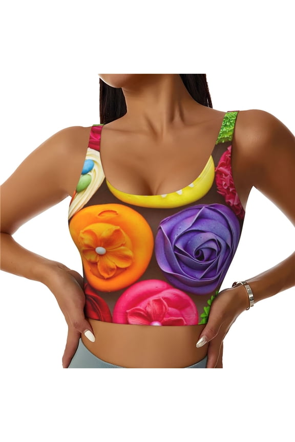 Brightly Colored Cupcakes Sports Bras for Women, High Support Bra with Removable Pads, Comfortable - Medium