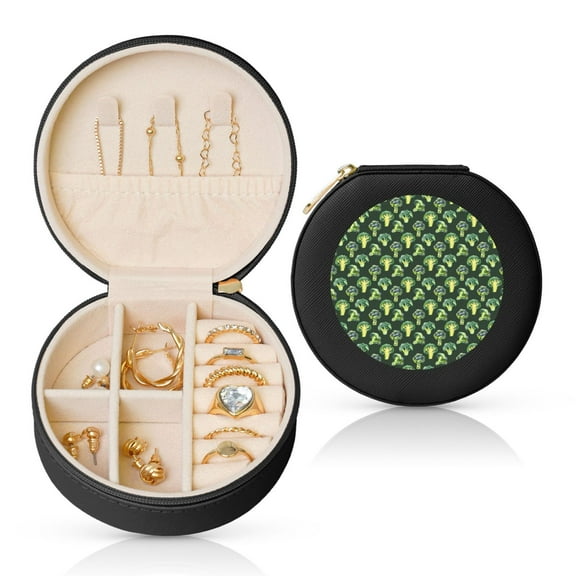 Naloa Broccoli 3 Round Jewelry Box, Travel Jewelry Organizer, 3.9 x 3.9 x 2in Jewelry Storage Box for Women-Black