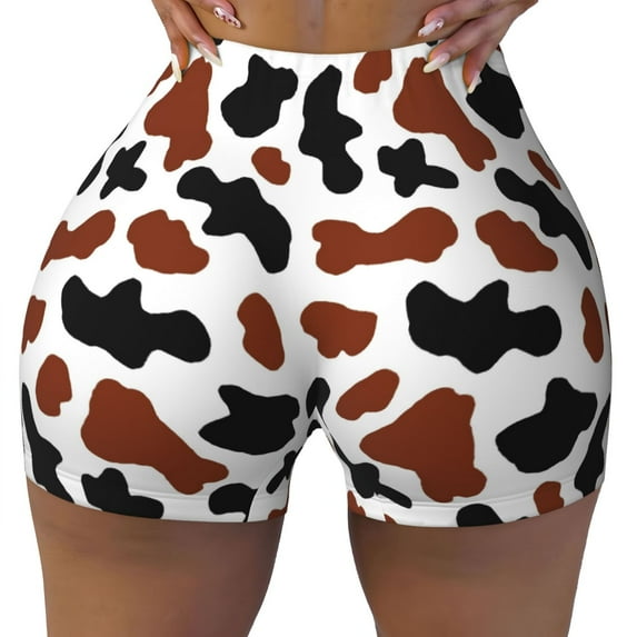 Naloa Brown Black Cow Biker Shorts for Women Seamless Scrunch Short Women’s Yoga Shorts for Gym Running Sport Shorts - Large