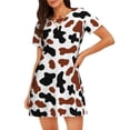 thumbnail image 1 of Naloa Brown Black Cow Print Women Nightgowns,Womens Loungewear,Short Sleeve Sleepwear,Comfy Ladies Nightdress, 1 of 6