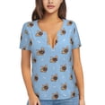 thumbnail image 1 of Naloa Brown French Bulldog Print T-Shirts Short Sleeve V Neck Tees for Women Fashion Tops Trendy Lightweight Soft Casual Summer Outfits Clothes, 1 of 5