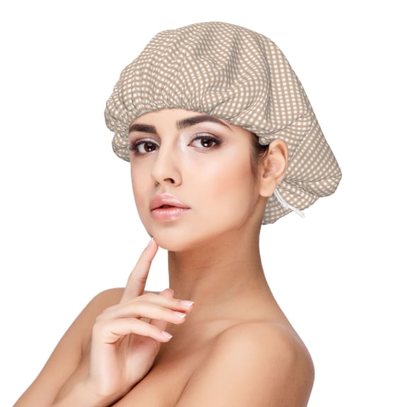 Naloa Brown Gingham Adjustable Hair Bonnet for Sleeping, Hair Wrap Sleep Cap Turban for Women Men, Curly Straight Hair Long Large Braid Unisex