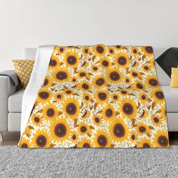 Naloa Brown Leaf Pattern Sunflower Flannel Blankets - Thick and Warm Blanket for Winter, Soft Fuzzy Plush King Blanket for All Seasons60"x50"