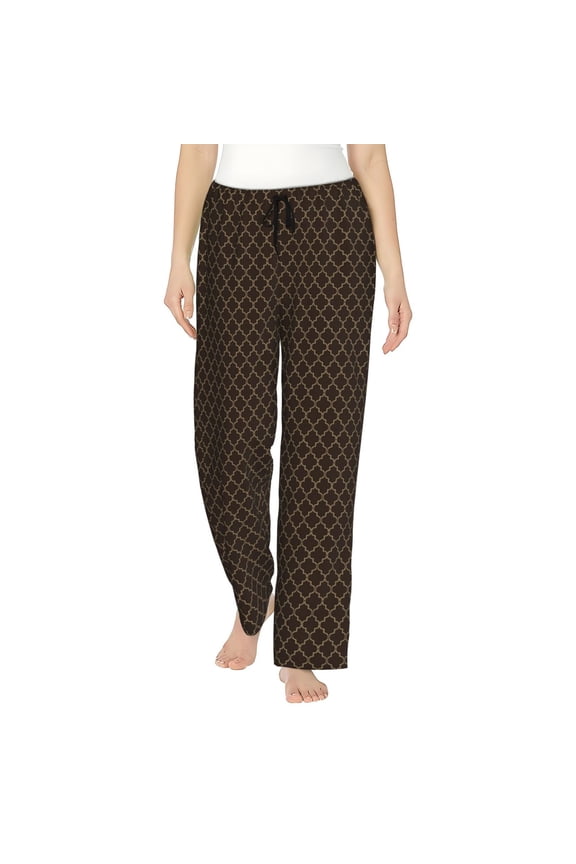 Brown Moroccan Trellis Print Women’s Ultra-Soft Comfy Pajama Lounge Pants with Pockets & Drawstring