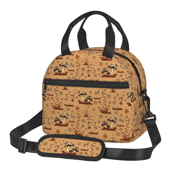Naloa Brown Mushrooms Print Lunch Bag for Women & Men Insulated Lunch Box or Cooler Lunch Tote Bags for Work, Travel, Outdoor