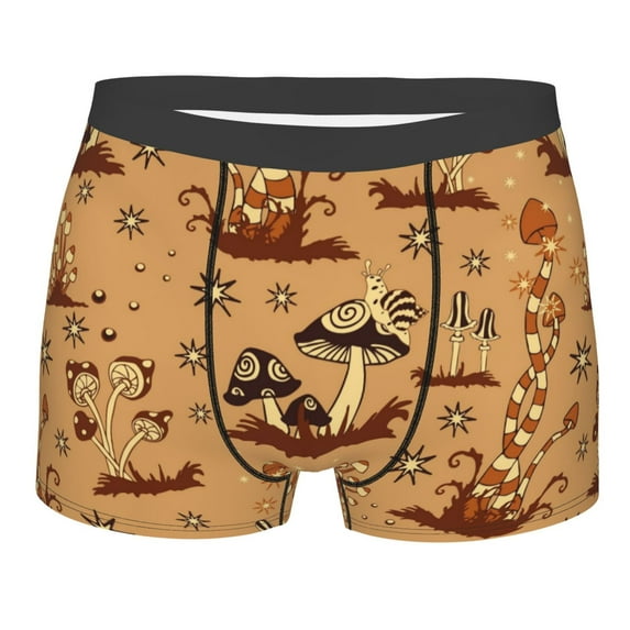 Naloa Brown Mushrooms Print Mens Underwear - Boxers for Men, Classic Briefs for Men
