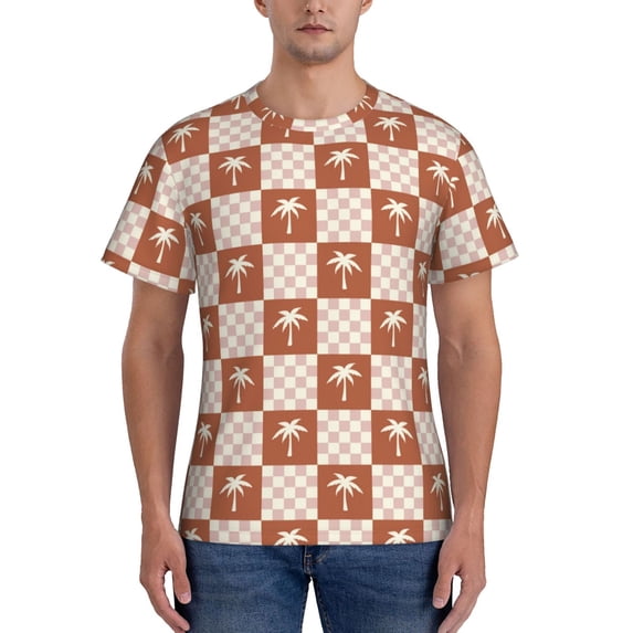 Naloa Brown Palms Men's T-Shirt Sport T-shirt Men's Basic Tee Casual Men's Shirt, Round Neck, Short Sleeves - Medium