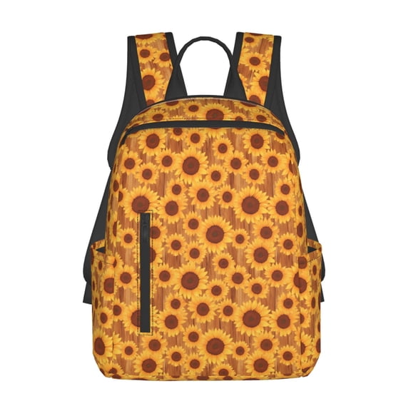 Naloa Brown Wood Grain Sunflower A Print Lightweight DayBackpack Suitable for school, work, shopping, travel, etc.