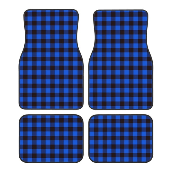 Naloa Buffalo Plaid Blue Black Car Foot Mat Set of 4 Pieces - Universal Floor Liner Neoprene Full Set Floor Mats for Cars Trucks SUV