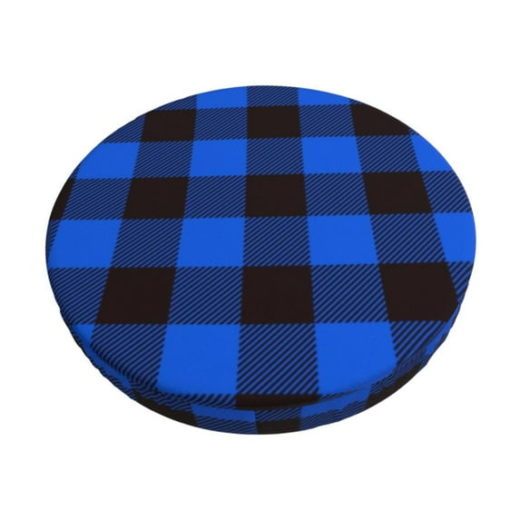 Naloa Buffalo Plaid Blue Black Round Bar Stool Cushion Cover 12-14 inch, Fits Kitchen, Office, Restaurant Chairs - 13 inch