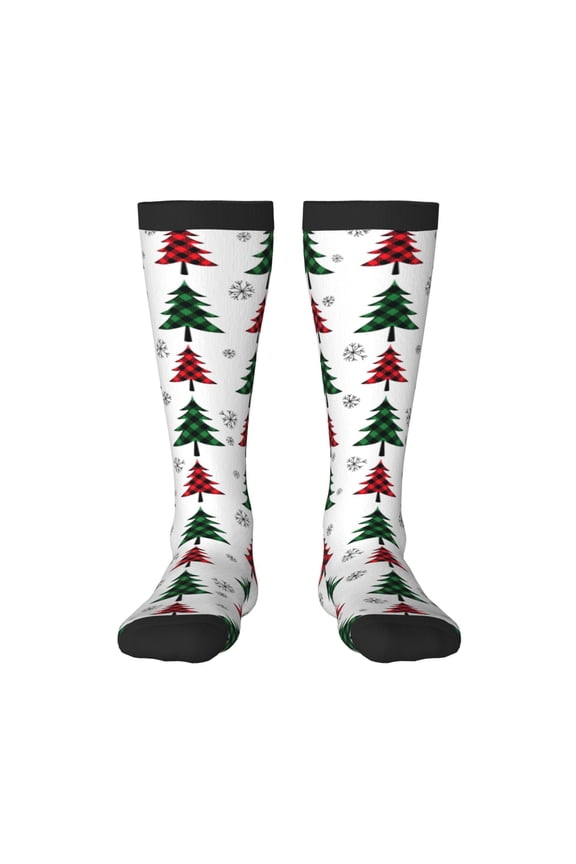 Buffalo Plaid Christmas Trees Thigh High Socks Extra Long Stretchy Sock Women Over Knee High Opaque Stocking Daily Wear