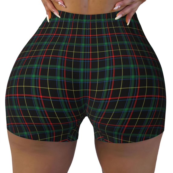 Naloa Buffalo Plaid Dark Green Biker Shorts for Women Seamless Scrunch Short Women’s Yoga Shorts for Gym Running Sport Shorts - Small