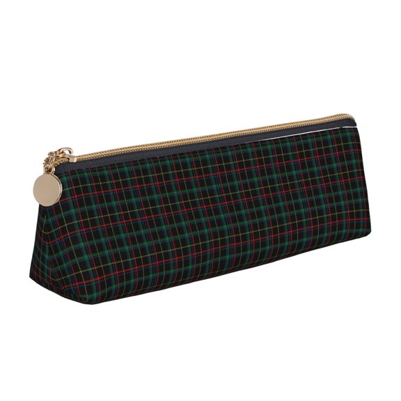 Naloa Buffalo Plaid Dark Green Print Leather Pencil Case - Portable Big Capacity Pencil Pouch Organizer Bag Stationery Bag for Work & Office Pencil Pen Case