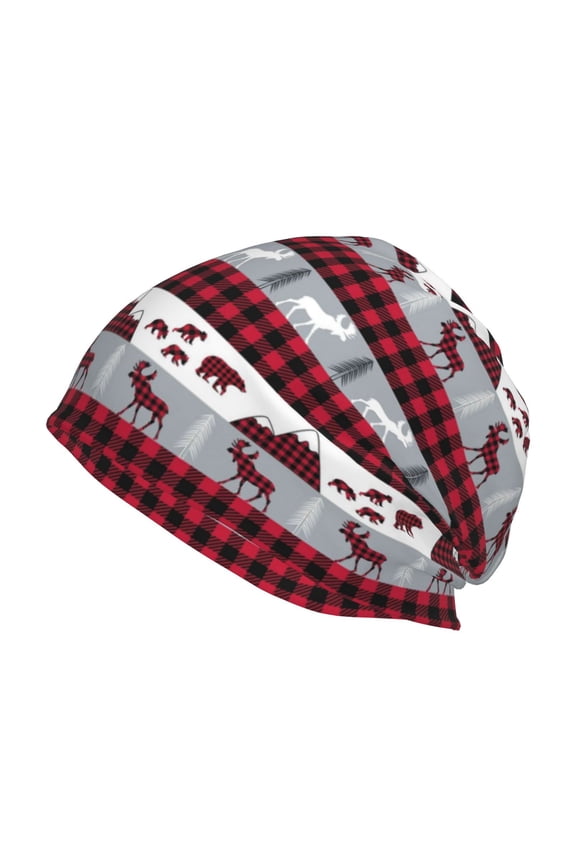 Buffalo Plaid Forest Beanie for Men Women Knitted Unisex Winter Hat Beanies Cap Knit Cuffed Beanies Hats