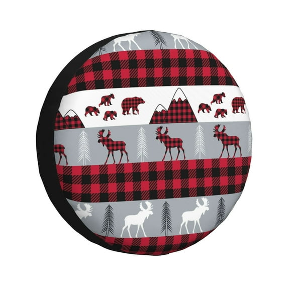 Naloa Buffalo Plaid Forest PVC Leather Spare Tire Wheel Cover for Car Truck SUV Camper Trailer Universal Fit many size14 inch