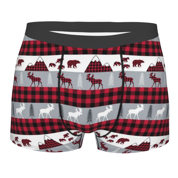 Naloa Buffalo Plaid Forest Print Mens Underwear - Boxers for Men, Classic Briefs for Men