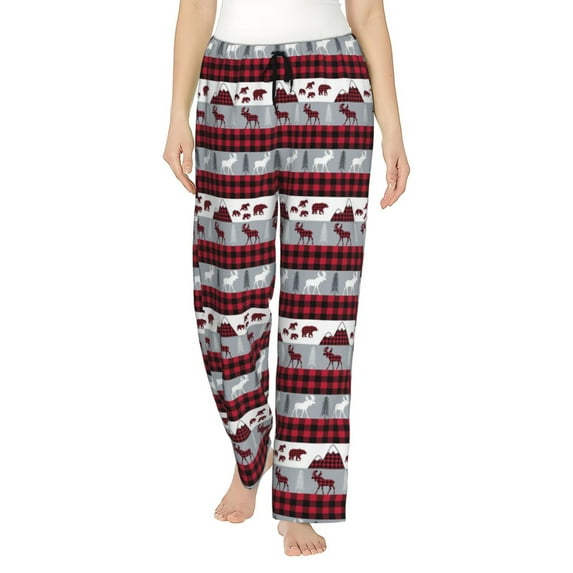 Naloa Buffalo Plaid Forest Print Women’s Ultra-Soft Comfy Pajama Lounge Pants with Pockets & Drawstring