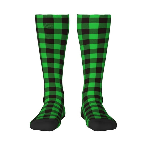 Naloa Buffalo Plaid Green Black Thigh High Socks Extra Long Stretchy Sock Women Over Knee High Opaque Stocking Daily Wear