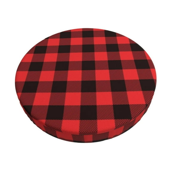 Naloa Buffalo Plaid Red Black Round Bar Stool Cushion Cover 12-14 inch, Fits Kitchen, Office, Restaurant Chairs - 14 inch