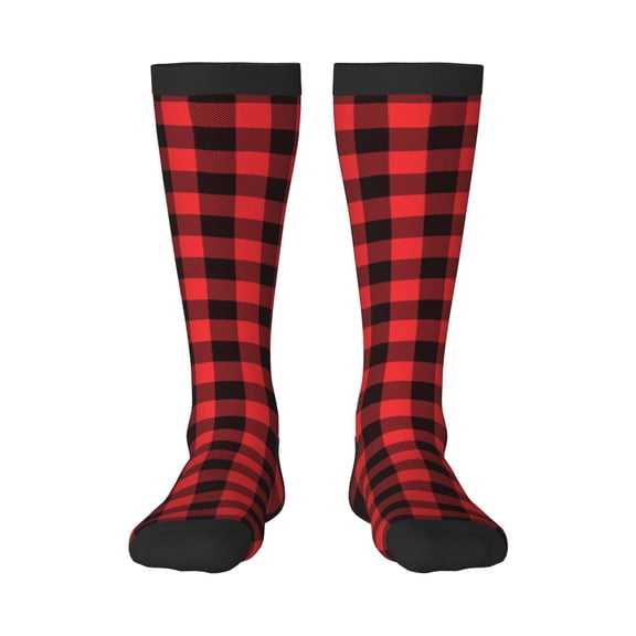 Naloa Buffalo Plaid Red Black Thigh High Socks Extra Long Stretchy Sock Women Over Knee High Opaque Stocking Daily Wear