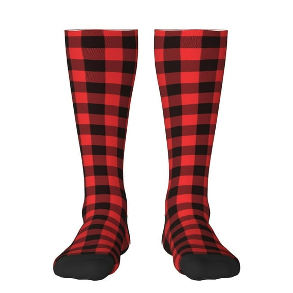 Naloa Buffalo Plaid Red Black Thigh High Socks Extra Long Stretchy Sock Women Over Knee High Opaque Stocking Daily Wear