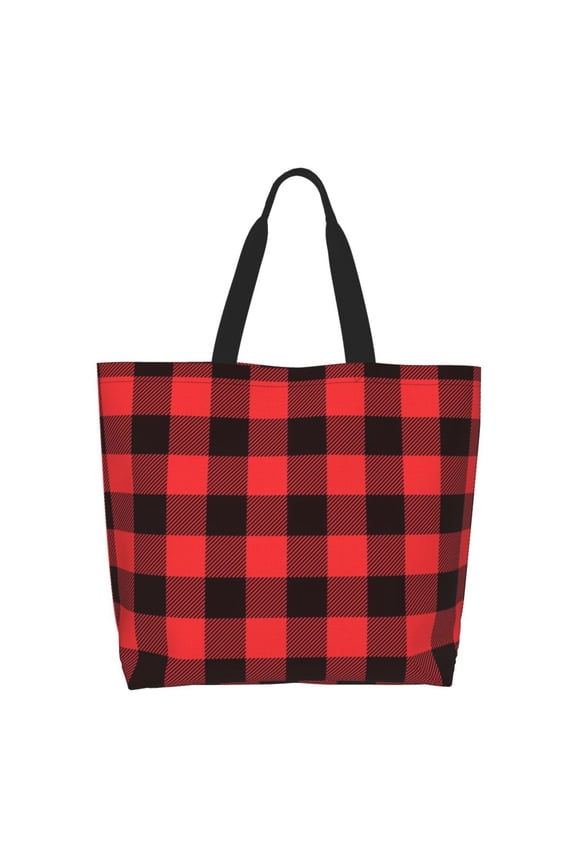 Buffalo Plaid Red Black Tote Bag for Women Large Capacity Shoulder Bag for College Work Travel Shopping
