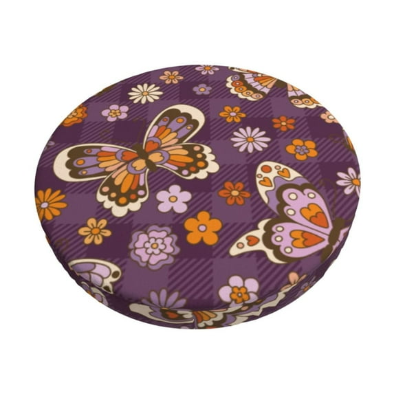 Naloa Buffalo Plaid and Butterflys Round Bar Stool Cushion Cover 12-14 inch, Fits Kitchen, Office, Restaurant Chairs - 12 inch