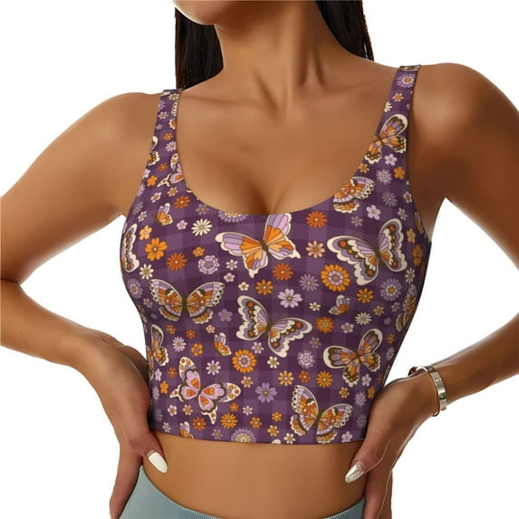 Naloa Buffalo Plaid and Butterflys Sports Bras for Women, High Support Bra with Removable Pads, Comfortable - X-Large