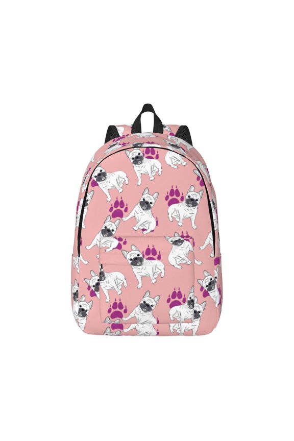 Bulldog Canvas Backpack for Men Women Rucksack Casual Travel Daypack College Tote Satchel Bookbag for Teens-Medium