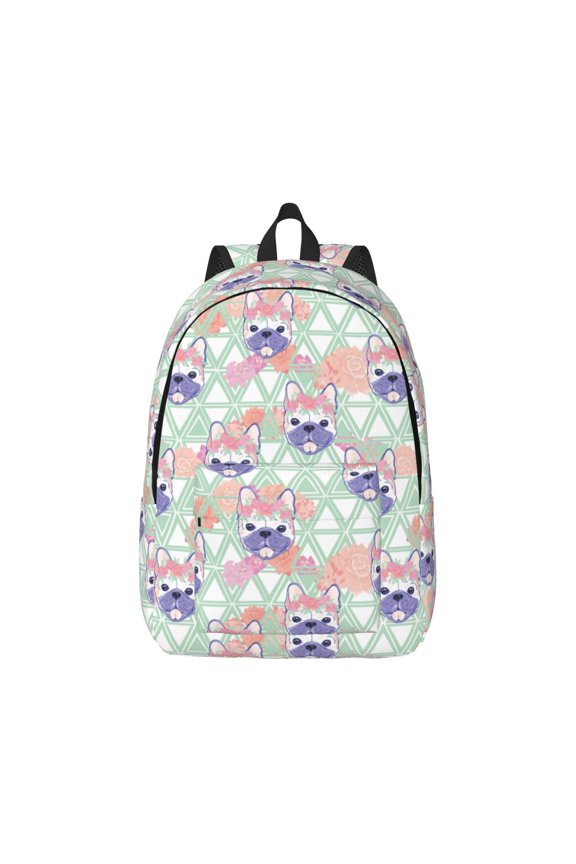 Bulldog Canvas Backpack for Men Women Rucksack Casual Travel Daypack College Tote Satchel Bookbag for Teens-Small