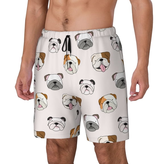 Naloa Bulldog Face Print Men Swim Trunks with Compression Liner ,Board Shorts,Men's Swim Shorts with Drawstring and Elastic Waistband-Small
