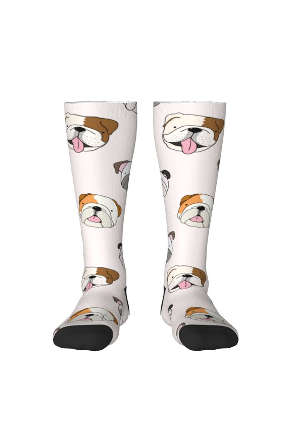Bulldog Face Thigh High Socks Extra Long Stretchy Sock Women Over Knee High Opaque Stocking Daily Wear