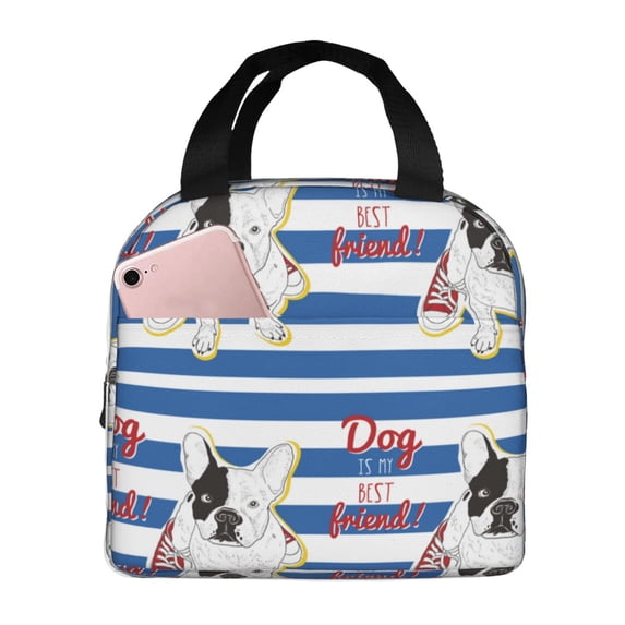 Naloa Bulldog Friend Print Lunch Box for Women Men,Insulated Lunch Bag,Lunchbox,Thermal Leakproof Cooler,Reusable Lunch Tote Bag for Work School Travel Picnic