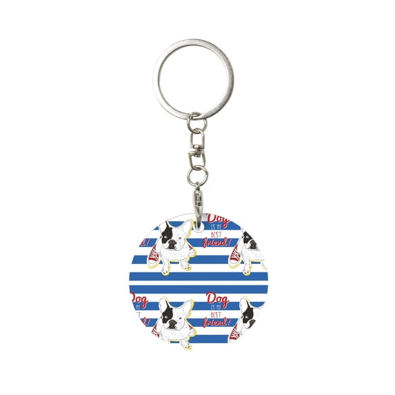 Naloa Bulldog Friend Print Round Keychain Keychain Key Ring, Key Tag, Key Chain Bulk for Gift Accessories (Round)