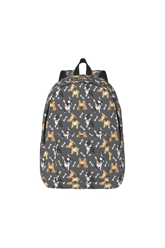 Bulldog Print Canvas Backpack for Men Women Rucksack Casual Travel Daypack College Tote Satchel Bookbag for Teens-Small