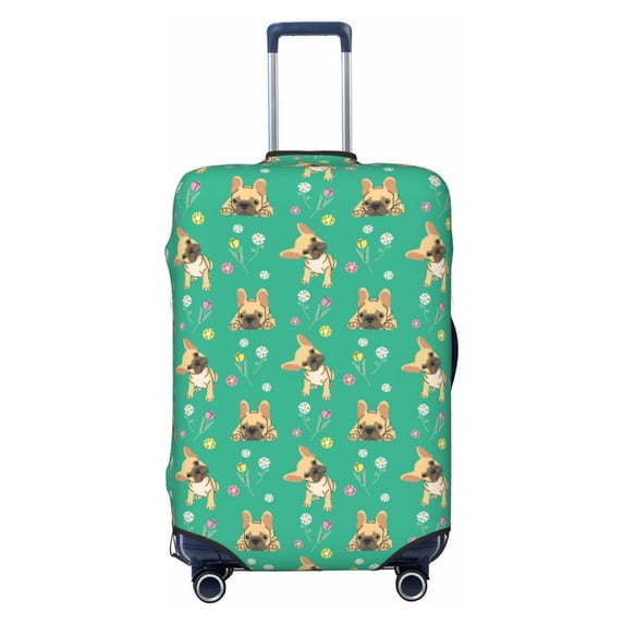 Naloa Bulldog Puppy Flower Elastic Suitcase Protector, Travel Suitcase Protector Cover Fits 18-32in Suitcase - Large