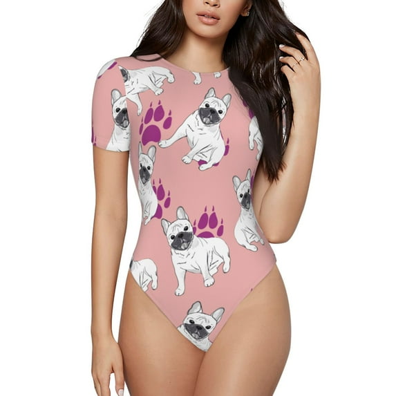 Naloa Bulldog Women's Short-Sleeved Onesie, One-Piece Swimsuit for Parties, dates, clubs - XX-Large