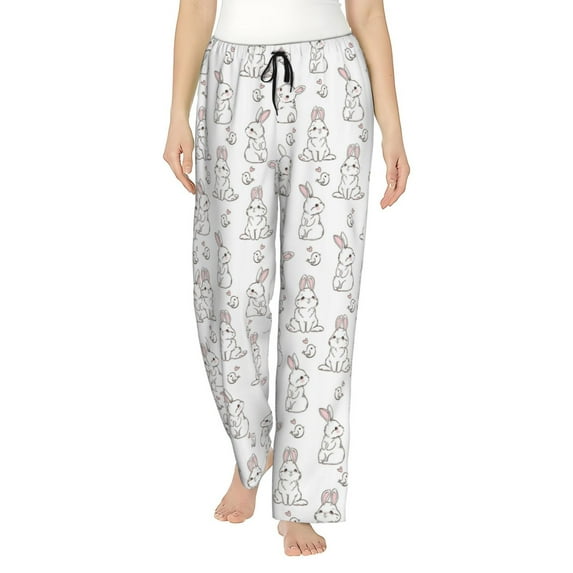 Naloa Bunny And Bird Print Women’s Ultra-Soft Comfy Pajama Lounge Pants with Pockets & Drawstring