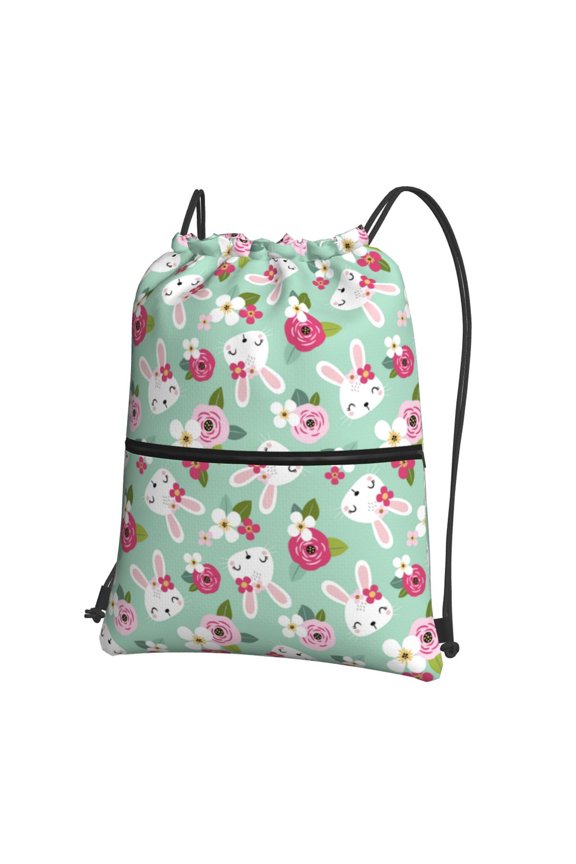 Bunny And Rose Drawstring Backpack String Bag Cinch Water Resistant for Gym Shopping Sport Yoga