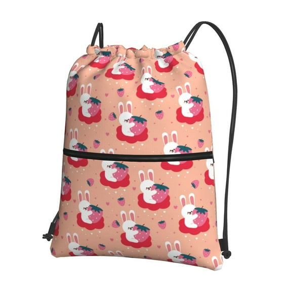 Naloa Bunny And Strawberry Drawstring Backpack String Bag Cinch Water Resistant for Gym Shopping Sport Yoga