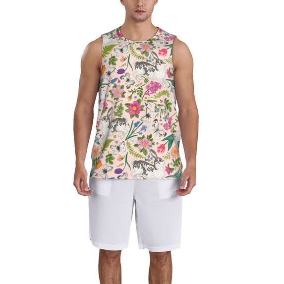 Naloa Bunny Floral Basketball Jersey Reversible Men's Mesh Athletic Sports Shirts Training Practice S-4XLMedium