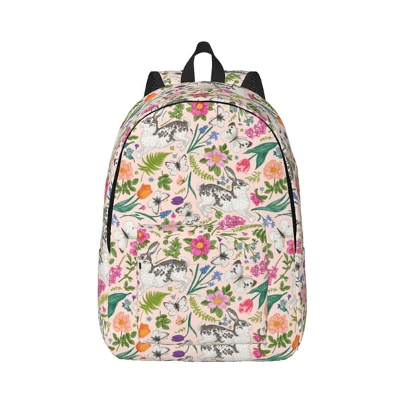 Naloa Bunny Floral Canvas Backpack for Men Women Rucksack Casual Travel Daypack College Tote Satchel Bookbag for Teens-Medium