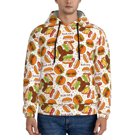 Naloa Burger Men's Casual Hooded Collar Drawstring Hoodies Pullover Sweatshirts Casual Long Sleeve Shirts-Small