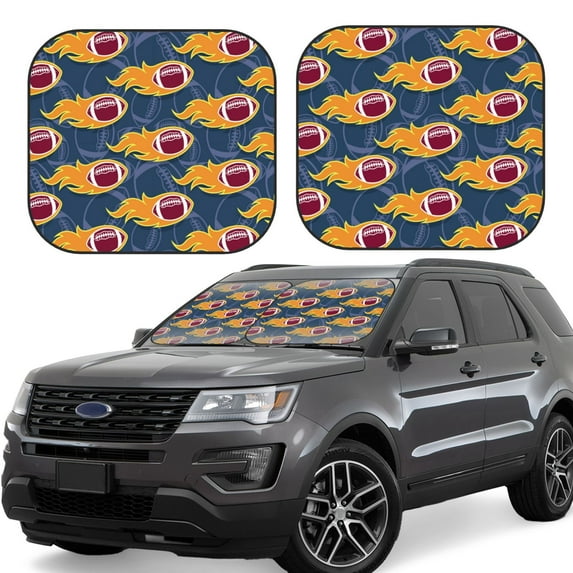 Naloa Burning Rugby Balls 2 Piece Foldable Car Sun Shades, Car Windshield Sunshade, Front Window Sunshade for Car, Truck, SUV - Medium
