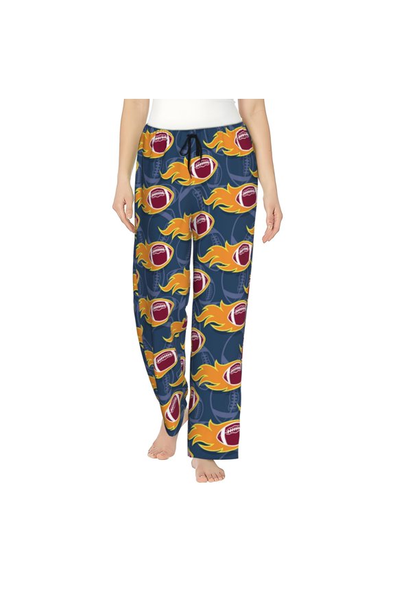 Burning Rugby Balls Print Women’s Ultra-Soft Comfy Pajama Lounge Pants with Pockets & Drawstring