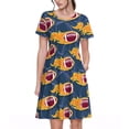 thumbnail image 1 of Naloa Burning Rugby Balls Print Womens Summer A-Line Dress with Pockets,Short Sleeve Dresses,Flowy Beach Swing Dress for Vacation Travel, 1 of 6