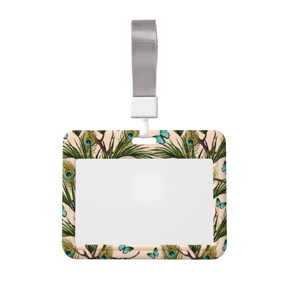 Naloa Butterflies And Peacock Feathers Card Badge Holder Work Badge Sleeve for Office, School, Factory, ID Credit Cards, Driver Licenses and Passes