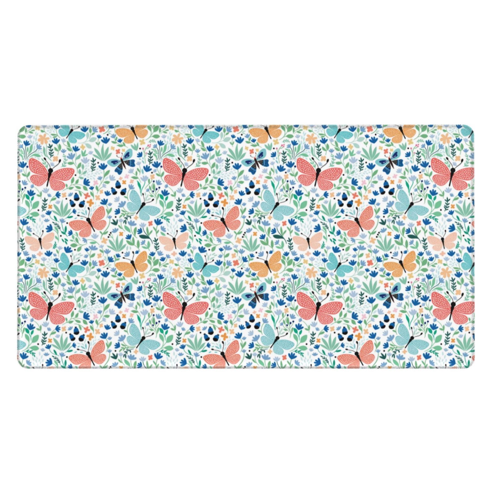 Naloa Butterflies Gaming Mouse Pad Large Mouse Mat Long Extended Desk Pad Non-Slip Rubber Mice Pads Stitched Edges Thin Pad (16x29.5 Inch)