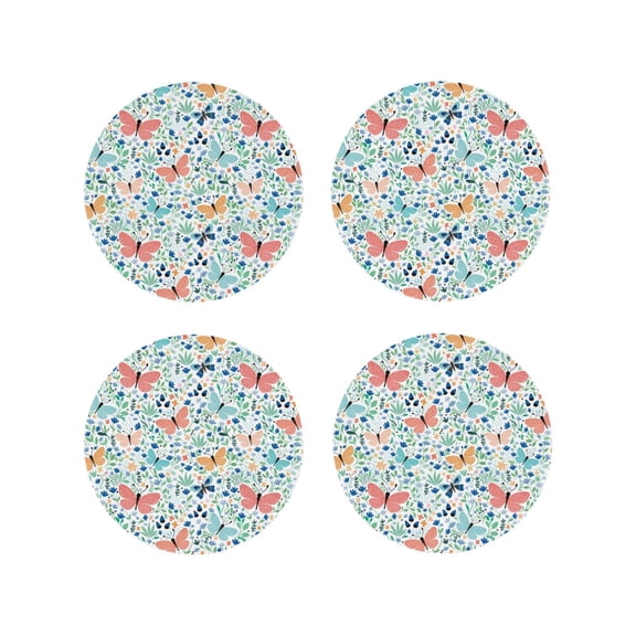 Naloa Butterflies Leather Coasters for Drinks, Durable Drink Coasters 4 Set for Tabletop Protection, Luxurious Home Décor and Housewarming Gift ( {designName})Round Shape